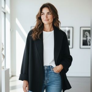 Eileen Fisher Cashmere Wool Black Women's Coat Fluffy size Large